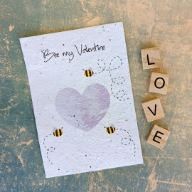 Postkarte "Bee my Valentine" aus Samenpapier